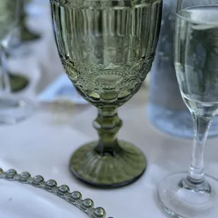 Green Goblet Wine Glass used for a wedding