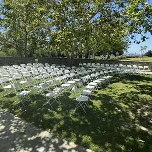 Standard white chairs used for a wedding reception