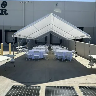 20x40 frame canopy, 60" round tables, standard white chairs, white table linens