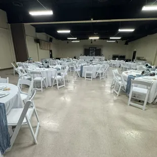 Premium white resin chairs, round tables, white linen
