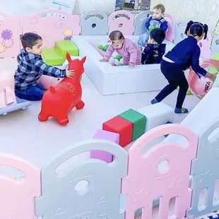 Littlest ones busy playing in the Soft play setup. Age range for kids in this pic 1-4years old.