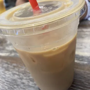 Iced coffee with almond milk and hazelnut