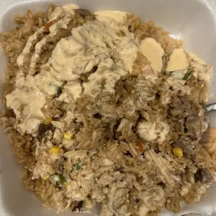 Combination fried rice with yum yum sauce