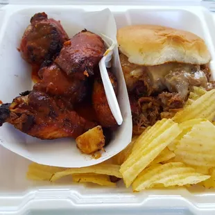 The Pig Apple - smoked pork BBQ sauce topped w/ southern braised cinnamon apples &amp; sharp white cheddar  Smoked Chipotle Chicken Wings