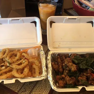 Crispy Beef Basil spicy Golden Calamari