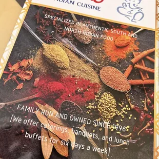 the menu for the restaurant