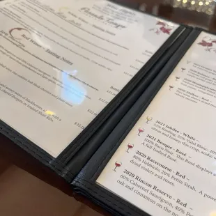 Part of the wine menu