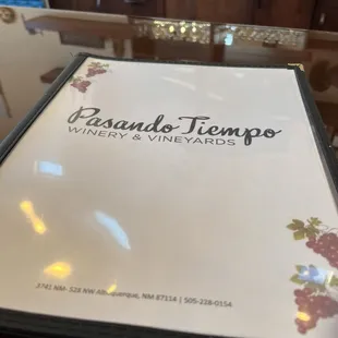 Menu cover
