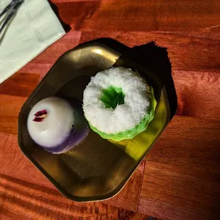 Ube and pandan desserts.