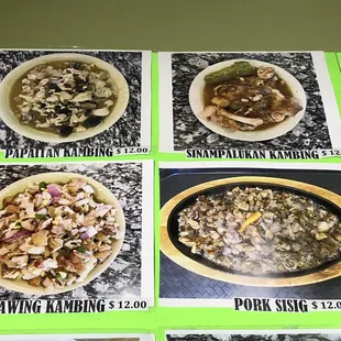 Papaitan Goat, Sinampalukan Goat, Kilawin Goat, Kaldereta Goat, Pork Sisig