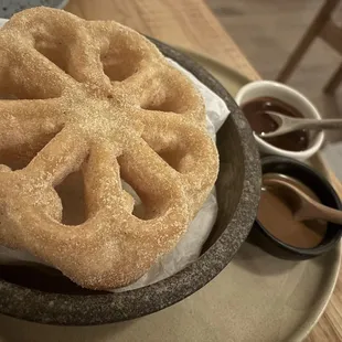 Buñuelo -cajeta (caramel), mexican chocolate