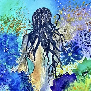 &quot;Lady in Blue Garden&quot; mixed media by Bonnie Knippenberg