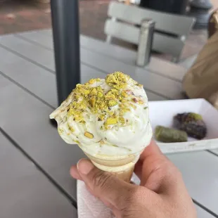 Ashta ice cream Pistachios with rosemary water