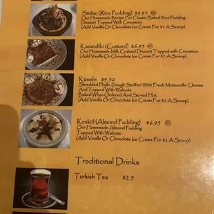 The DESSERT menu. We had 4 of the 5!