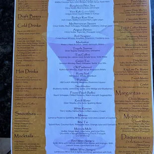 Beers, cocktails and martinis