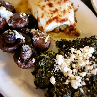 Greek Moussaka with sautéed spinach &amp; mushrooms