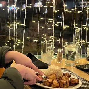 Me dining on my chicken kebab.