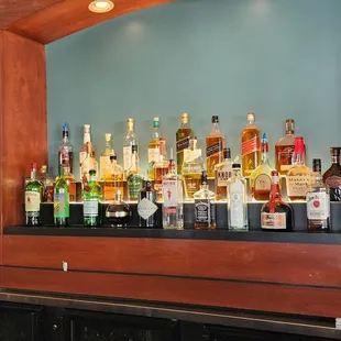 a row of liquor bottles