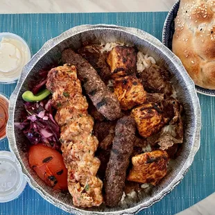Mixed Grill Kebab takeout: (from L-R) chicken adana, kofte, chicken kebab, beef doner. Everything was good!