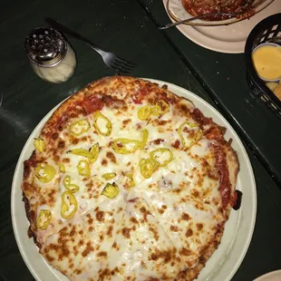 Cheese pepperoni an banana peppers