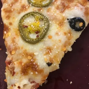 Jalapeño black olive and pepperoni pizza
