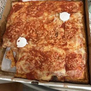 Large Sicilian cheese pizza.