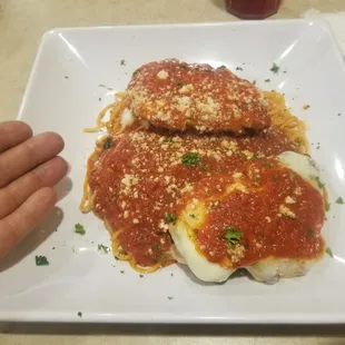 Chicken parmesan as you can see a very large portion for $14.50.  first time in a while I had to take part of a meal home.