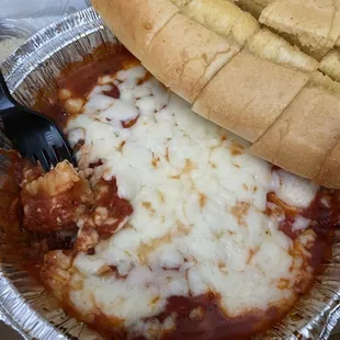 Baked Ravioli comes with entire loaf of garlic bread!