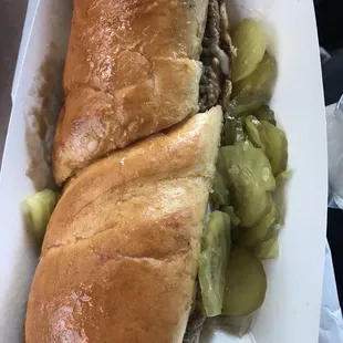 Whole Stromboli with mushroom gravy.'pickles always come on the side.