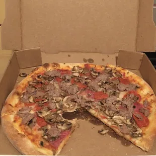 House Special with lite cheese and lite sauce. The sausage was loaded.