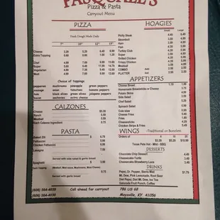 Take-out menu