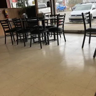 empty tables and chairs