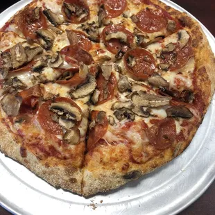 pepperoni, mushrooms, and cheese