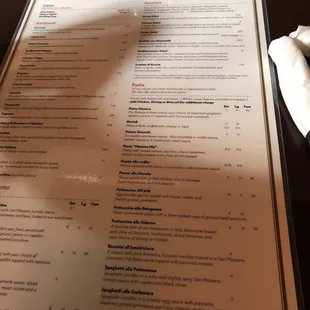 The menu.