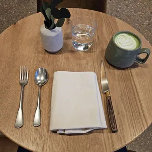My place setting with Little Owl hot Matcha Latte