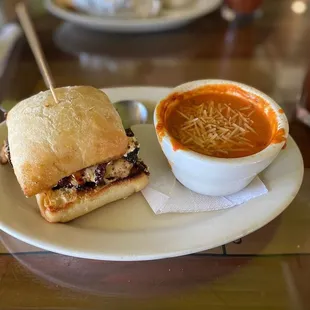 Sun-dried tomato chicken sandwich and tomato bisque