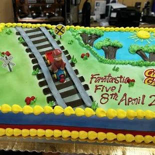 Curious George theme cake for 5th birthday