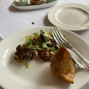 Delicious appetizer plate samosas vegetable fritter