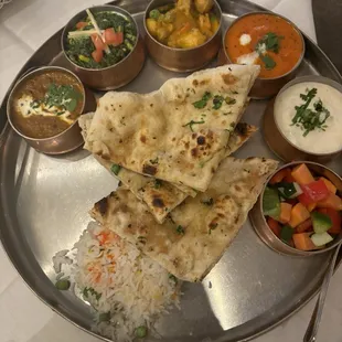 begumi Khazana Lunch Specialty, Thali -  generous portion with black lentils, palak, Paneer Tikka, malai kofta