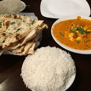 Paneer tikka masala with garlic naan and rice. I would suggest your order this!