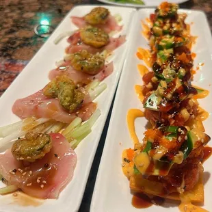 Nama Sake (yellow tail) jalapeño, and seared tuna on chips