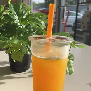 Mango tea with tapioca boba