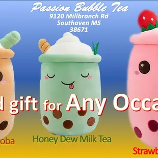 three different flavored milk teas