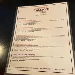 the menu of the restaurant