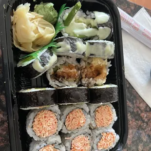 Spicy California Roll, Honey Boston Roll and Shrimp Tempura Roll