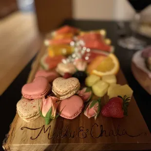 Macaroons and fruit platter