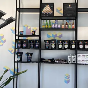 shelves of coffee and tea