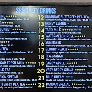 Specialty Drinks Menu
