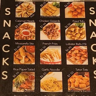 Snacks Menu