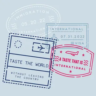 a passport stamp and a stamp that says taste the world international